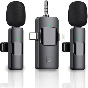 3 in 1 Wireless Lavalier Microphone for iPhone iPad Android,Cordless 8 Hours Lightweight Noise Reduction Crystal Clear Sound for Recording, Live Streaming, Interview, Vlog