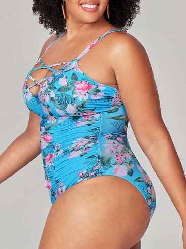 CUPSHE Women Swimsuit Plus Size One Piece Bathing Suit Ruched Tummy Control Front Crisscross V Neck in Saudi Arabia