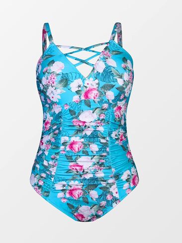 CUPSHE Women Swimsuit Plus Size One Piece Bathing Suit Ruched Tummy Control Front Crisscross V Neck in Saudi Arabia