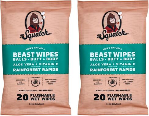 Dr. Squatch Beast Wipes, Flushable Wipes for Men, Soothing and Refreshing Adult Wipes - 2-Pack Rainforest Rapids in Saudi Arabia