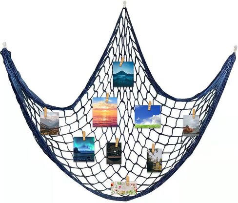 Fishing Net Hanging Photo Display with 40 Clips Cute Beach Theme Decor Kids Toy Storage and Cool Bedroom Decoration in Saudi Arabia