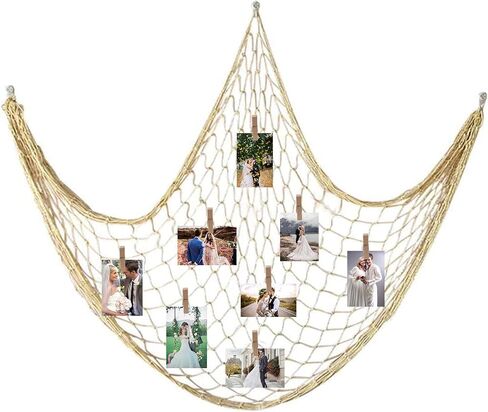 Fishing Net Hanging Photo Display with 40 Clips Cute Beach Theme Decor Kids Toy Storage and Cool Bedroom Decoration in Saudi Arabia