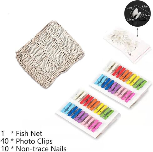 Fishing Net Hanging Photo Display with 40 Clips Cute Beach Theme Decor Kids Toy Storage and Cool Bedroom Decoration in Saudi Arabia