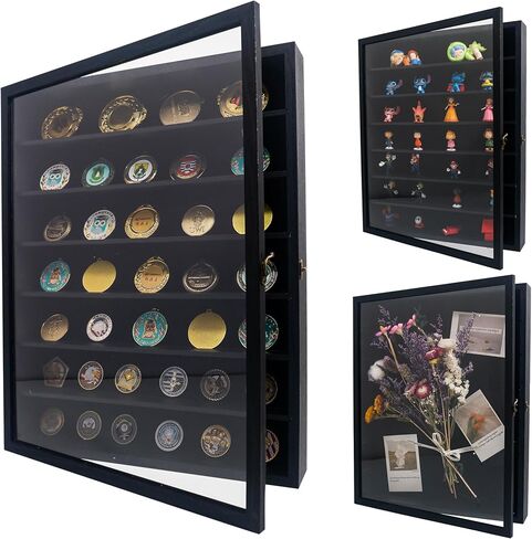 11x14 Wooden Shadow Box Frame with Removable Shelves Deep Display Case for Military Medals Keepsakes Black in Saudi Arabia