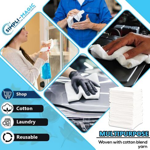 مناشف SIMPLI-MAGIC Premium Shop مقاس 35.56 سم × 30.48 سم، درجة تجارية باللون الأزرق، 100 عبوة in Kuwait