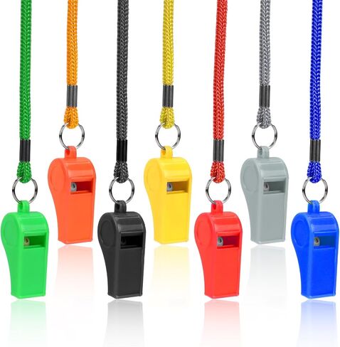 Whistle for Coaches Plastic Whistles with Lanyard 7Pcs Sports Whistle for Coaches, Referee, Lifeguard, School, Soccer(Multicolor) in Saudi Arabia