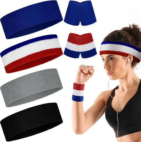 Sweatbands and Wristbands for Men and Women - 8 Pack Sweatband Set for Tennis, Basketball, Outdoor Activities, Running, Gym in Saudi Arabia