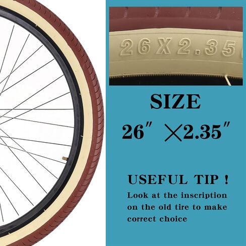 SIMEIQI 26x2.35 Inch Beach Cruiser Bike Tire Black White Wall or Brown Cream Wall Folding Replacement Bicycle Tire for Hybrid City Commuter Trail Bicycle in Saudi Arabia