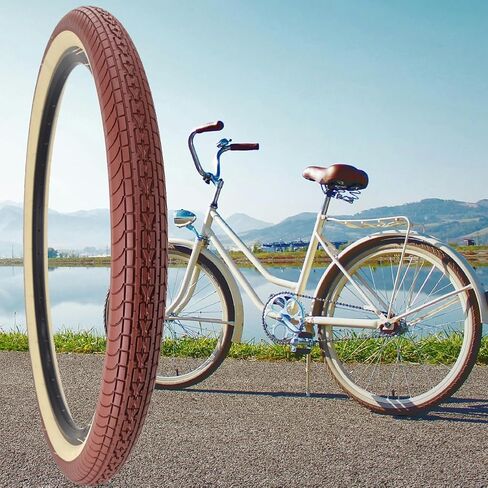 SIMEIQI 26x2.35 Inch Beach Cruiser Bike Tire Black White Wall or Brown Cream Wall Folding Replacement Bicycle Tire for Hybrid City Commuter Trail Bicycle in Saudi Arabia