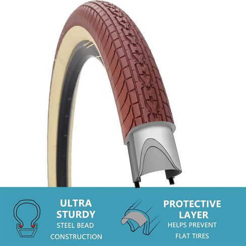 SIMEIQI 26x2.35 Inch Beach Cruiser Bike Tire Black White Wall or Brown Cream Wall Folding Replacement Bicycle Tire for Hybrid City Commuter Trail Bicycle in Saudi Arabia