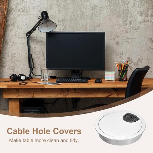 uxcell Cable Hole Cover, 2Pcs 2-1/4 Inch ABS Desk Cable Wire Cord Grommet Hole Cover for Office Computer Desk Wire Organizer, Silver in Saudi Arabia