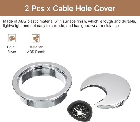 uxcell Cable Hole Cover, 2Pcs 2-1/4 Inch ABS Desk Cable Wire Cord Grommet Hole Cover for Office Computer Desk Wire Organizer, Silver in Saudi Arabia