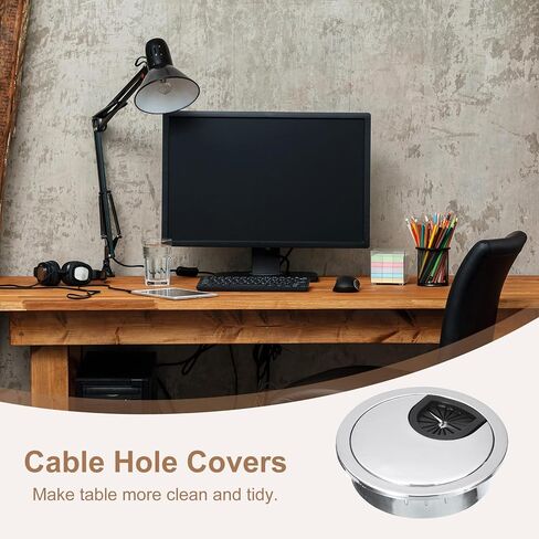 uxcell Cable Hole Cover, 2Pcs 2-1/4 Inch ABS Desk Cable Wire Cord Grommet Hole Cover for Office Computer Desk Wire Organizer, Silver in Saudi Arabia