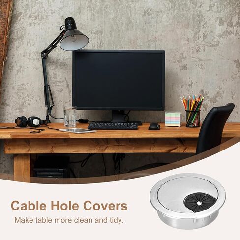 uxcell Cable Hole Cover, 2Pcs 2-1/4 Inch ABS Desk Cable Wire Cord Grommet Hole Cover for Office Computer Desk Wire Organizer, Silver in Kuwait