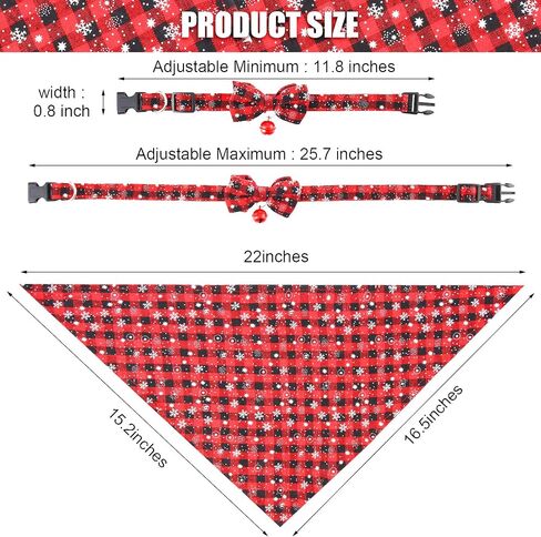 4 Pieces Christmas Dog Bandanas and Collars Set Xmas Christmas Classic Plaid Dog Neck Tie Triangle Bib Scarf Kerchief Adjustable PET Bow Tie with Safety Bell PET Costume for Cat Dog (L, Classic Style) in Saudi Arabia