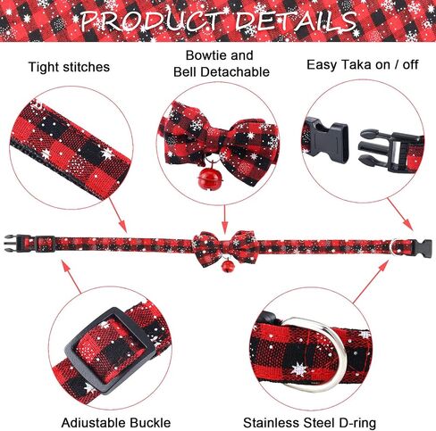 4 Pieces Christmas Dog Bandanas and Collars Set Xmas Christmas Classic Plaid Dog Neck Tie Triangle Bib Scarf Kerchief Adjustable PET Bow Tie with Safety Bell PET Costume for Cat Dog (L, Classic Style) in Saudi Arabia