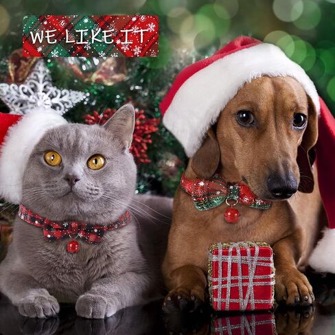 4 Pieces Christmas Dog Bandanas and Collars Set Xmas Christmas Classic Plaid Dog Neck Tie Triangle Bib Scarf Kerchief Adjustable PET Bow Tie with Safety Bell PET Costume for Cat Dog (L, Classic Style) in Saudi Arabia