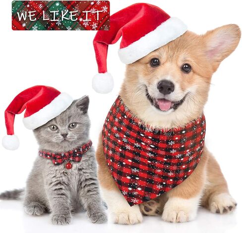 4 Pieces Christmas Dog Bandanas and Collars Set Xmas Christmas Classic Plaid Dog Neck Tie Triangle Bib Scarf Kerchief Adjustable PET Bow Tie with Safety Bell PET Costume for Cat Dog (L, Classic Style) in Saudi Arabia