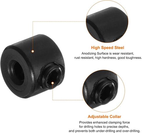 5pcs 3mm Drill Stop Collar Set Depth Stop, Adjustable High Speed Steel Drilling Limit Ring, Anodizing Surface Dowel Shaft Chuck Positioner with Hex Wrench Black in Saudi Arabia