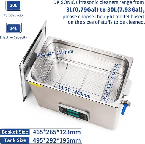 DK SONIC Touch Ultrasonic Cleaner with Heater,Digital Timer and Basket Multiple Cleaning Mode for Lab Tools, Metal Parts, Carburetor, Auto Parts, Engine Parts, etc (30L, 110V) in Saudi Arabia