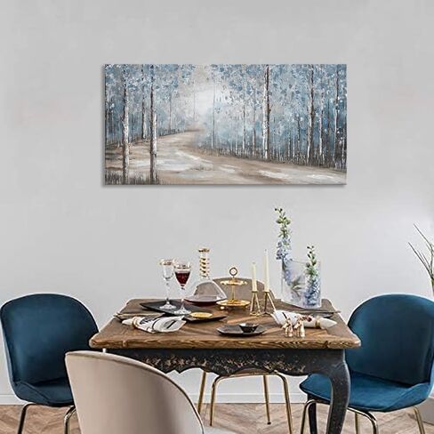 يانغ هونغ يو مجردة غابة البتولا صورة ديكور جدار الفن شجرة البتولا المناظر الطبيعية مرسومة باليد على قماش مع رقائق الفضة لمكتب غرفة المعيشة الرمادية 40x20 in Saudi Arabia