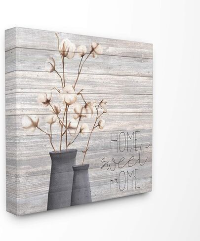 Stupell Industries Grey Sweet Home Cotton Flowers in Vase Black Framed Wall Art, 12x12, Multicolor in Saudi Arabia