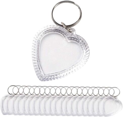 25Pcs Heart-Shaped Small Clear Acrylic Photo Keychains Double Sided Blank Custom Personalised Photo Insert Picture Frame Keyring Holder for Family Lovers and Friends in Saudi Arabia