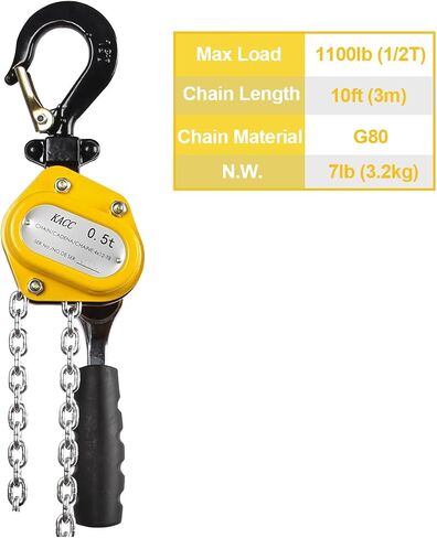AOMAG® Mechanical Lever Hoist, Hook Mount Lift Lever Block Chain Hoist Comealong, 1/2 Ton Capacity, 10' Lift in Saudi Arabia