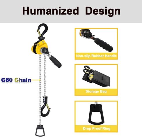 AOMAG® Mechanical Lever Hoist, Hook Mount Lift Lever Block Chain Hoist Comealong, 1/2 Ton Capacity, 10' Lift in Saudi Arabia