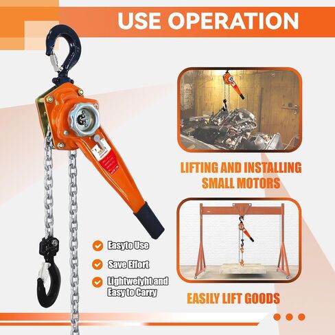 Lever Chain Hoist 1-1/2Ton 10FT Manual Chain Hoist - Heavy Duty 3300Lbs Ratchet Chain Puller with Durable Hooks for Easy Lifting - Ideal for Construction, Warehouses, and Garage Work in Saudi Arabia