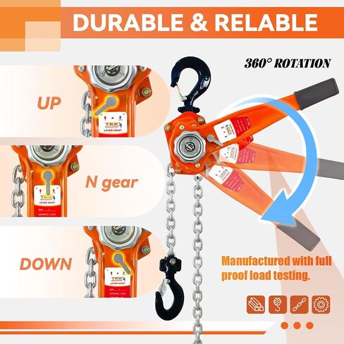 Lever Chain Hoist 1-1/2Ton 10FT Manual Chain Hoist - Heavy Duty 3300Lbs Ratchet Chain Puller with Durable Hooks for Easy Lifting - Ideal for Construction, Warehouses, and Garage Work in Saudi Arabia