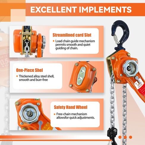 Lever Chain Hoist 1-1/2Ton 10FT Manual Chain Hoist - Heavy Duty 3300Lbs Ratchet Chain Puller with Durable Hooks for Easy Lifting - Ideal for Construction, Warehouses, and Garage Work in Saudi Arabia