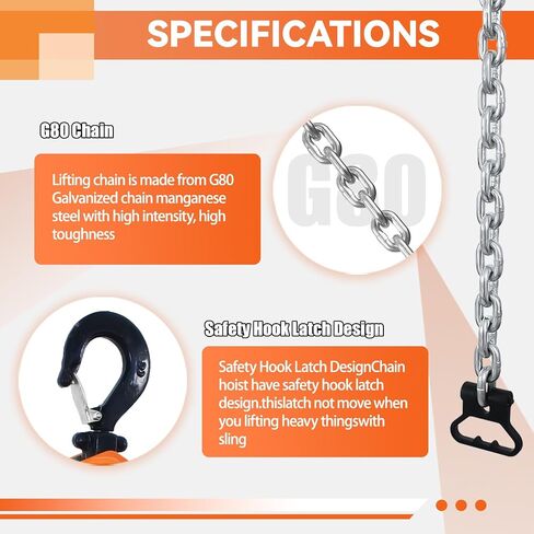 Lever Chain Hoist 1-1/2Ton 10FT Manual Chain Hoist - Heavy Duty 3300Lbs Ratchet Chain Puller with Durable Hooks for Easy Lifting - Ideal for Construction, Warehouses, and Garage Work in Saudi Arabia