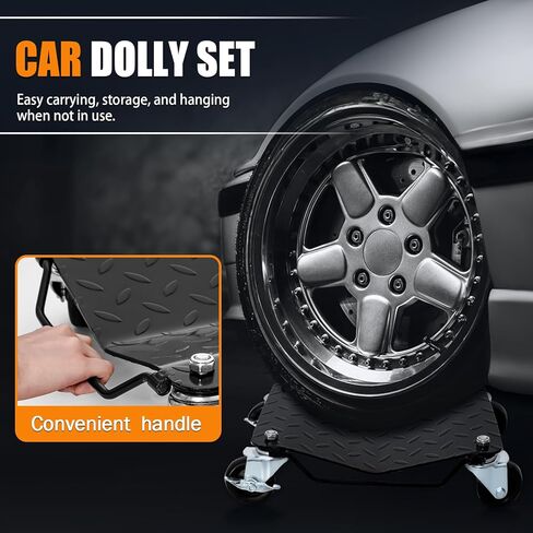 مجموعة سيارات دوللي مكونة من 4 قطع، دوللي ذات عجلات أوتوماتيكية، دوللي عجلة السيارة، زلاجات إطارات السيارة شديدة التحمل، سعة 6000 رطل، دوللي سيارة متحركة، شاحنات، دراجات نارية - دوللي محرك السيارة، أسود in Kuwait