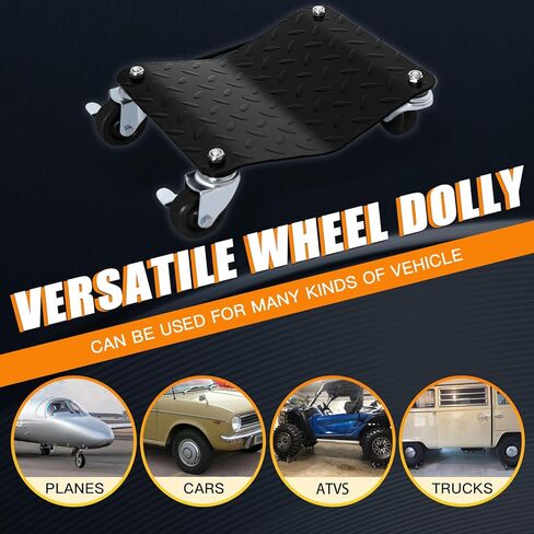 مجموعة سيارات دوللي مكونة من 4 قطع، دوللي ذات عجلات أوتوماتيكية، دوللي عجلة السيارة، زلاجات إطارات السيارة شديدة التحمل، سعة 6000 رطل، دوللي سيارة متحركة، شاحنات، دراجات نارية - دوللي محرك السيارة، أسود in Kuwait