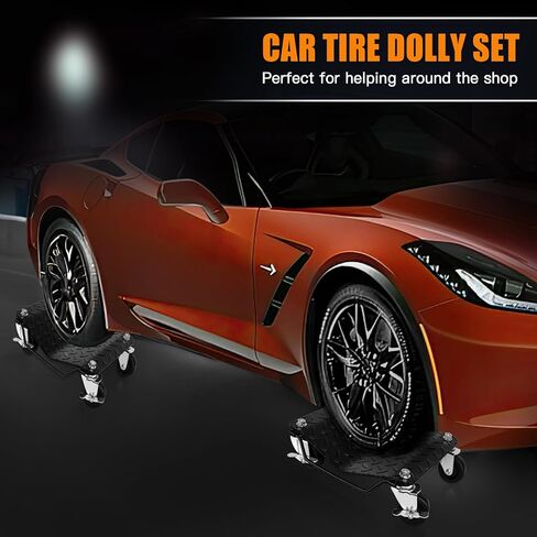 مجموعة سيارات دوللي مكونة من 4 قطع، دوللي ذات عجلات أوتوماتيكية، دوللي عجلة السيارة، زلاجات إطارات السيارة شديدة التحمل، سعة 6000 رطل، دوللي سيارة متحركة، شاحنات، دراجات نارية - دوللي محرك السيارة، أسود in Kuwait