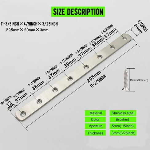 12" Flat Mending Plate 4Pcs Flat Straight Braces Stainless Steel Straight Brackets, Repair Fixing Bracket Connector, Mending Joining Plates with Screws, Silver in Saudi Arabia