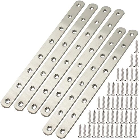 12" Flat Mending Plate 4Pcs Flat Straight Braces Stainless Steel Straight Brackets, Repair Fixing Bracket Connector, Mending Joining Plates with Screws, Silver in Saudi Arabia
