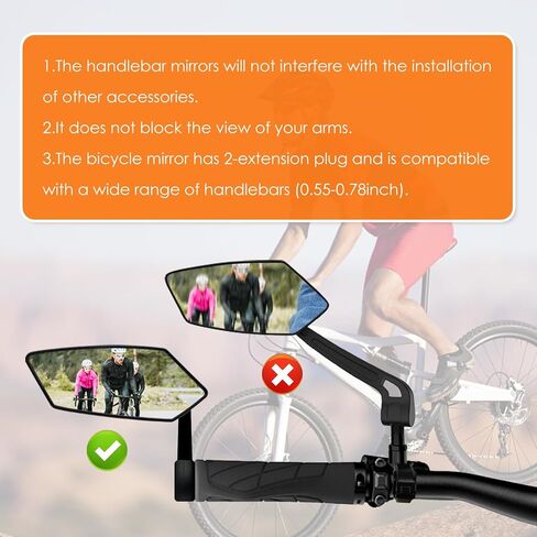 Bike Mirror,HD Glass Bicycle Mirrors for Handlebar Mount, Adjustable Bar End Bike Rear View Mirror, Scratch Resistant Handlebar Mirror for E-bike, Cycle Rearview Mirror Left (0.55-0.78") in Saudi Arabia