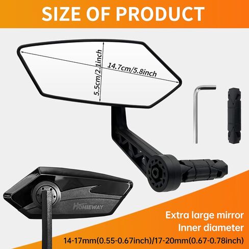 Bike Mirror,HD Glass Bicycle Mirrors for Handlebar Mount, Adjustable Bar End Bike Rear View Mirror, Scratch Resistant Handlebar Mirror for E-bike, Cycle Rearview Mirror Left (0.55-0.78") in Saudi Arabia