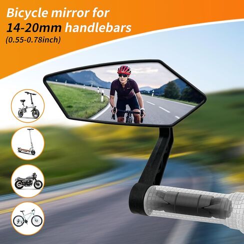 Bike Mirror,HD Glass Bicycle Mirrors for Handlebar Mount, Adjustable Bar End Bike Rear View Mirror, Scratch Resistant Handlebar Mirror for E-bike, Cycle Rearview Mirror Left (0.55-0.78") in Saudi Arabia