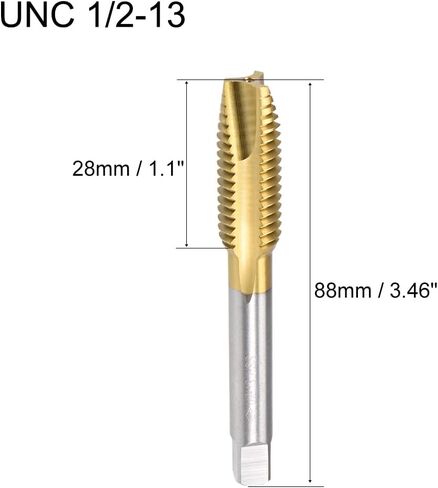 uxcell Spiral Point Plug Threading Tap UNC 1/2-13 Thread, Ground Threads H2 3 Flutes, High Speed Steel HSS 6542, Titanium Coated, Round Shank with Square End in Saudi Arabia