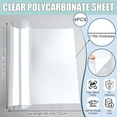 Polycarbonate Clear Plastic Sheet 1 Pcs 48" x 96" Flexible Plastic Sheet Panels with UV Coating on Both Sides for Crafts DIY Window Replacement Panes in Saudi Arabia