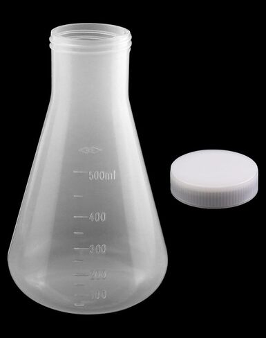 قارورة QWORK Erlenmeyer، 4 عبوات 17 أونصة / 500 مل، رقبة ضيقة مع غطاء لولبي، مقياس مصبوب، قابل للتعقيم، أبيض in Saudi Arabia