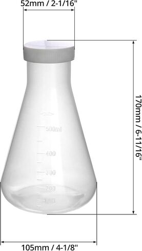 قارورة QWORK Erlenmeyer، 4 عبوات 17 أونصة / 500 مل، رقبة ضيقة مع غطاء لولبي، مقياس مصبوب، قابل للتعقيم، أبيض in Saudi Arabia