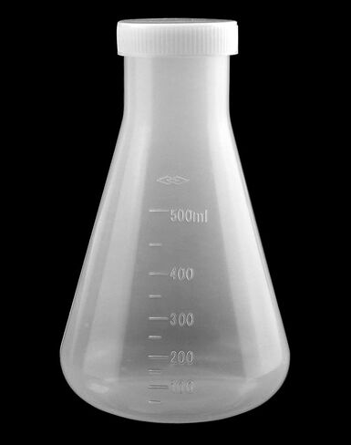 قارورة QWORK Erlenmeyer، 4 عبوات 17 أونصة / 500 مل، رقبة ضيقة مع غطاء لولبي، مقياس مصبوب، قابل للتعقيم، أبيض in Saudi Arabia