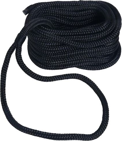 خطوط قفص الاتهام مصنوعة من النايلون المضفر المزدوج من Amarine بقوة كسر 9500 رطل (الطول: 25 قدمًا. العمق: 3/4 بوصة العيينة: 12 بوصة) حبل رباط بحري مع خطوط رصيف دائرية للقارب حد حمل العمل: 1900 رطل (أسود) in Saudi Arabia