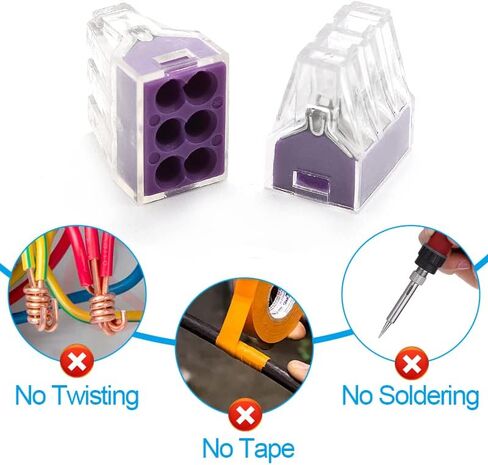50pcs 6 Port Push-in Electrical Wire Connector, PCT-106 Quick Connection Terminal Compact Wire Connector for 18-12 AWG Solid Stranded Wires in Saudi Arabia