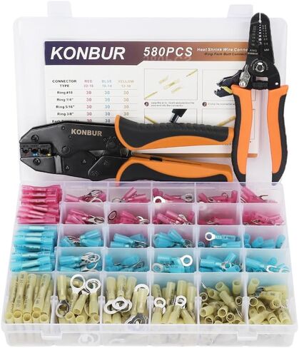 580Pcs Heat Shrink Wire Connectors - Insulated Electrical Terminals Kit - Waterproof Marine Automotive Crimp Connector Assortment –Butt Connector Ring Fork in Saudi Arabia