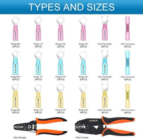 580Pcs Heat Shrink Wire Connectors - Insulated Electrical Terminals Kit - Waterproof Marine Automotive Crimp Connector Assortment –Butt Connector Ring Fork in Saudi Arabia